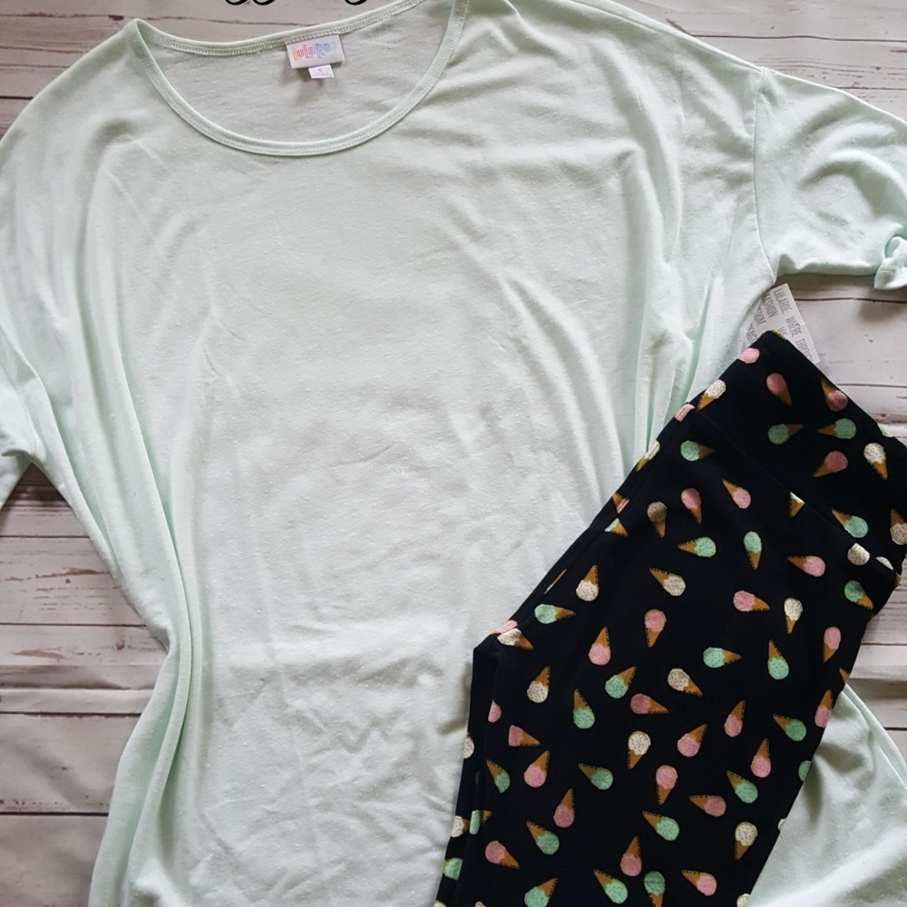 LuLaRoe Outfit aqua Irma Tunic Ice cream leggings